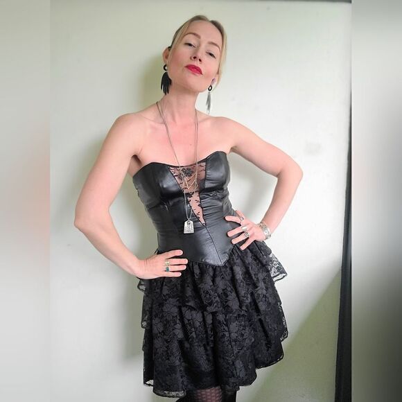 The Black Swan Iconic 1980s Leather + Lace Dress XS - Picture 12 of 16